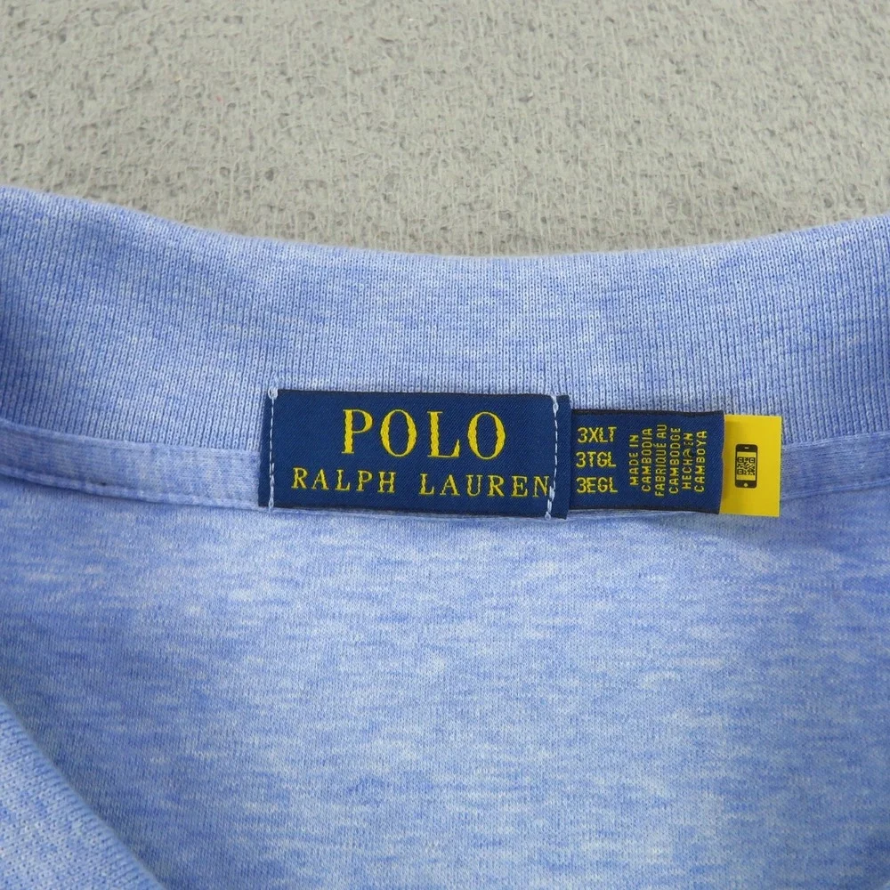 Polo Ralph Lauren Polo Shirt 3XLT Mens Soft Light Heather Blue White Tipped Pony